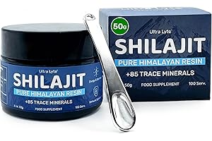 ULTRA LYTE 100% Pure Organic Shilajit Supplement 500mg with 85 Essential Trace Minerals, Fulvic & Humic Acid, 100 Servings with Scoop for Energy, Immunity, Anti-Aging, Brain Function