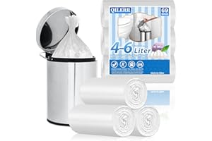 QILERR Small Bin Liners 4-6L Bathroom Bin Bags, 69 Counts Mini Clear Plastic Trash Bag, Anti-Drip Pedal Bin Garbage Bag for Bedroom,Toilet, Kitchen, Office, Fit 4,5,6l Bin, White