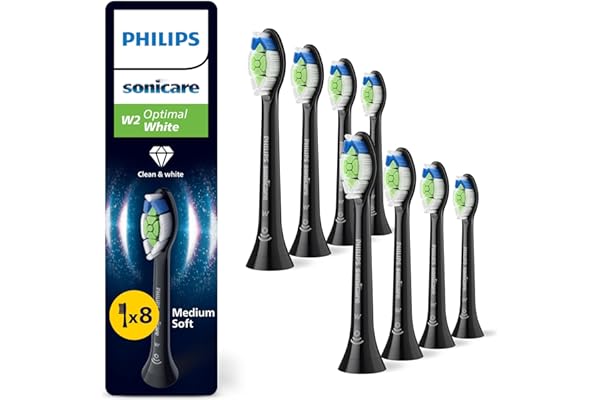 Philips Sonicare W2 Optimal White - Têtes de brosse à dents de rechange d'origine, noir, lot de 8, HX6068/88