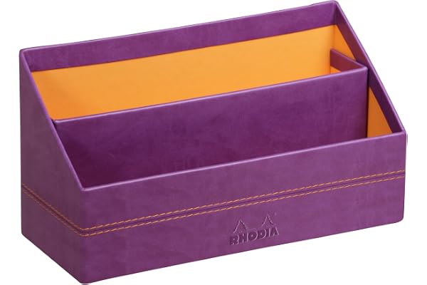 RHODIA 318940C - Porte-Courrier Violet - 25 x 10 x 14 cm - Piqûres Sellier Orange - Extérieur Simili Cuir - Collection Home Office rama - Organisation de Bureau & Rangement Design