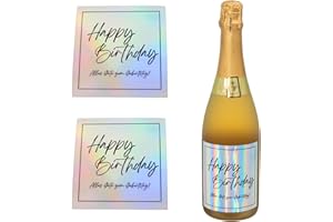 MilaBoo® Etichette olografiche per bottiglie "Happy Birthday" – perfette per vino, spumante, whisky e altro ancora – 10 x 10 cm – Made in Germany (olografico Happy Birthday)