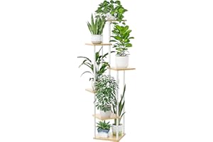 Bamworld Tall Plant Stand Indoor 6 Tier Metal Plant Shelf for Multiple Plants,Corner Tiered Flower Stand for Patio Garden Balcony Living Room Bedroom(White)
