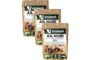 AMOSEEDS Ail Noir Bio, 6 têtes entières | Fermenté, Goût doux, Saveur Umami | Qualité Supérieure | 100% Naturel et Biologique (Ail Noir Bio, 6 têtes entières)