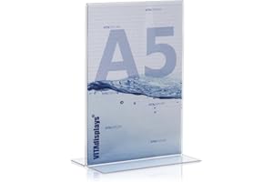 ‎VITADISPLAYS VITAdisplays® DIN A5 Tischaufsteller/Werbeaufsteller als T-Ständer/T-Aufsteller aus original PLEXIGLAS®