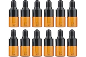UPSTORE 24pcs mini bottiglia vetro olio essenziale vetro ambrato vasetti fiale imballaggio con tappo gomma nera profumo cosmetico campione supporto stoccaggio liquidi containder (2ml)