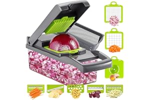 Ourokhome Vegetable Chopper Slicer Dicer - 12-in-1 Fruits Cutter Mandoline Slicer Food Chopper/Cutter with 7 Stainless Steel Blades, Adjustable Dicer with Storage Container