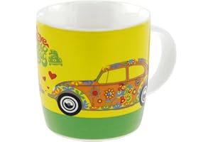 BRISA VW Collection – duży ceramiczny kubek do kawy i herbaty i cappuccino w stylu Beetle Bug (370 ml/370 ml/kwiat/żółty)