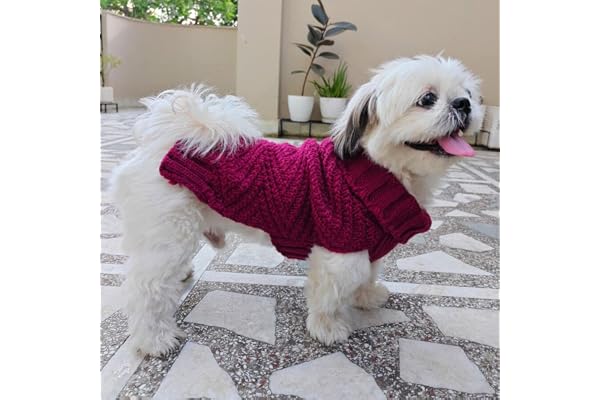 Lulala Dog Sweater for Small Dogs, Warm Dog Christmas Sweater, Winter Dog Sweater, Classic Turtleneck Dog Knitwear (Burgundy, 14 Inch)