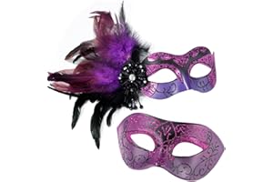 MYSEUNI Máscara de baile de máscaras para parejas, máscara de máscaras para mujeres con plumas y máscara veneciana para hombres para fiesta de Mardi Gras