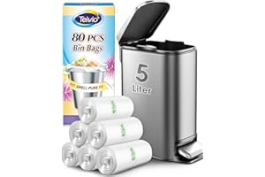 Teivio 5 Liter Small Bin Bags 80 Counts Pedal Bin Liners Thick Plastic Waste Bags for Bathroom, Kitchen, Office, Fit 3-5L Rubbish Bin, Clear