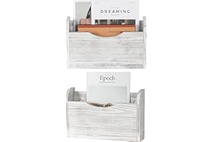 Senhoglb 2 Pockets Hanging Wall File Organiser, Wood Mail Organiser Wall Mounted Magazine File Holder, Mail Holder Keep Office Home Tidy, Wooden Paper Organizer, Whitewashed