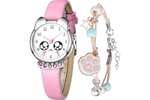 KDM Orologio Bambina Set Orologio da Polso Ragazze per Bambini Analogico Quarzo Impermeabile Sportivo Tempo Insegnante Elegante Pelle Orologi Bambina Ragazzi Ragazze