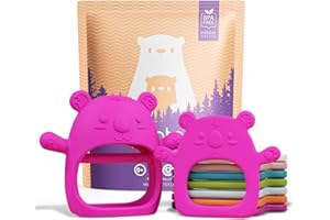 Infatot® Teething Toys for Baby Gifts – 2-Pack Koda Koala Teether Mitten Glove, Soothing Hand Teethers for Infants, Baby Toys 0-6 Months and Up, Newborn Essentials for Teething Relief, Bright Pink