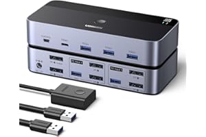 UGREEN Switch KVM DisplayPort 2 Ingressi 2 Uscite 8K 60Hz 4K 240Hz Doppio Schermo Commutatore KVM con 4 Porte USB 3A1C 5Gbps per Tastiera, Mouse, Disco Rigido, Controller da Ufficio, Cavi USB Inclusi