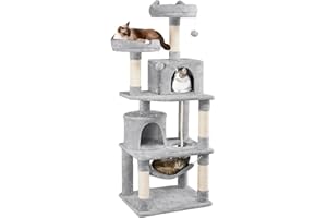 Yaheetech Rascador para Gatos de 158 cm Grande Arbol para Gatos Adultos Torre de Gatos Casita Juego para Mascota Gris Claro