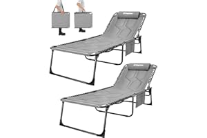 ‎KINGCAMP KingCamp Übergroße Sonnenliege Klappbar 5-Fach Verstellbar Gartenliege Liegestuhl Dreibeinliege Liege Campingliege mit Kopfkissen und Seitentasche bis 2000 kg für Garten Urlaub Strand Pool 200 x 68 cm