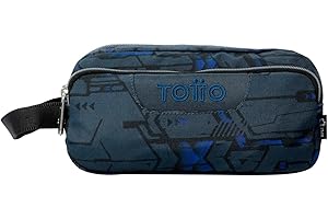TOTTO - Estuche Escolar 3 Compartimentos, Modelo Agapec, Estuche Grande, Dimensiones 23 x 11.5 x 10.5 cm, Asa Lateral, Tiradores Ergonómicos con PVC, Tejido Resistente, Estampado Zolid Gris