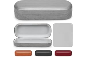 Pystuvo Hard Shell Glasses Case, Travel Portable Eyeglasses Cases Linen Fabric Protective with Cleaning Cloth Spectacle Cases for Women and Men Travel,Study,Work