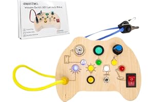 Smartwo Busy Board ab 1 Jahr, Holz Activity Board Elektronisch, Montessori Baby Spielzeug, Sensorisches Motorikbrett mit Licht & Schalter, Reisespiele ab 1 Jahr, Geburtstagsgeschenk für 2 Jahre