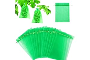 EDONKVI Sac Protection Fruits 60 Pièces, Sachet Protection Raisin 20x 30cm Jardin Sac Organza avec Cordon Contre Guêpe Drosophile Scarabées Oiseaux (Vert)