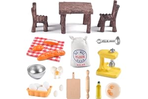 AUIRSHIKY Cucina accessori casa bambole, mini accessori da cucina 24 pezzi, set di accessori da cucina in miniatura comprendente tavolo, sedie, mattarello, pannello, cestino per uova