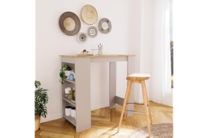 Bimossa Serina Bar Table - Oak Top & Light Grey Stylish & Durable Kitchen/Dining Table with Storage, Anthracite & White, Manufactured Wood, Scratch-Resistant (Oak Top & Light Grey)