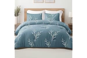 Exclusivo Mezcla Piumino letto Matrimoniale con 2 federe, Piumino trapuntato con motivo floreale per tutte le stagioni, leggero e caldo, 200x200 CM, Blu