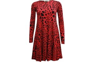 CRAZY FASHION Women's Long Sleeve Printed Casual Swing Ladies Dress Flared Skater Smock A Line Dresses Plus Size T Shirts Tops UK 8-26