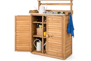 COSTWAY Armadio da Esterno in Legno, Casetta da Esterno con Ante, Ripiani e Serrature, Armadietto Versatile da Giardino, Balcone e Cortile (87 x 45 x 120 cm)