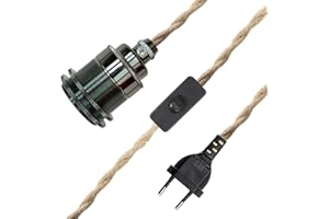 JZCDR E27 Vintage Lampenkabel HäNgende Leuchte, Seil HäNgelampe, Lampenfassung Pendelleuchte mit Schalter und Stecker, Hanfseil Pendellampe Kit, DIY Einzelkopf Kabel Seil HäNgeleuchte, für Loft Lager (A-3M)