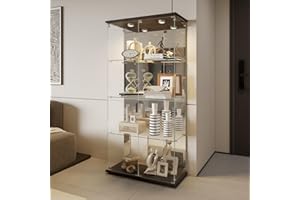 BLSYHDH Vitrina de cristal con Led,Armario vitrina para colección con 2 puertas 4 estantes transparente mueble vitrina cristal vitrina figura armario vitrina salón bar (4 pisos 2 puerta+LED efecto espejo