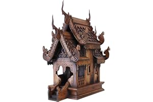 ‎THAIBOO Thaiboo echtes thailändisches Geisterhaus original und neu Fang Holzhaus (H:47 x B:22 x T:38 cm)