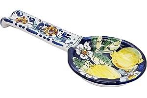 Sicilia Bedda - Poggiamestolo in Ceramica di Caltagirone - Varie Fantasie - Prodotto Autentico Dipinto a Mano (Limoni Blu)