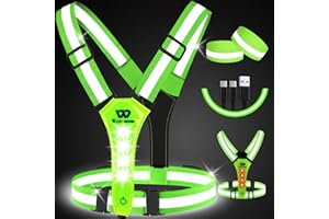 ‎WEST BIKING West Biking Warnweste Fahrrad Led Reflektorband Laufweste, USB aufladbar Leuchtband Joggen Reflektierende Weste Leuchtweste, Elastische Einstellbar Lauflicht Erwachsene Kinder Hund Wandern