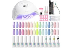 RSTYLE Kit Uñas Semipermanentes,168W Lampara uñas semipermanentes, 16 Colores Kit Esmaltes de Uñas Gel Completo Lámpara UV de 168W Esmaltes Permanentes Manucira de uñas Púrpura Rosa