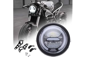 JMTBNO Phare de Moto LED de 6,5 Pouces avec Support de Phare de Moto, Feux de Conduite Halo DRL Lumière Blanche Universel 12V pour Bobber Chopper Cafe Racer Retro