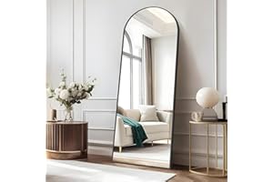 COFENY Bogen Ganzkörperspiegel, 161 × 52 cm Standspiegel mit Schwarzer Rahmen, Groß Wandspiegel zum Stehen, Anlehnen oder Hängen, Bodenspiegel für Schlafzimmer, Wohnzimmer