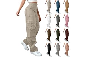 riou Pantaloni Cargo Donna Cotone Y2K Vita Alta Pantaloni da Lavoro Elasticizzati Baggy con Multi Tasche Laterali Pantalone Tuta Larghi Donna Sportivi Leggeri Streetwear Morbidi e Comodi Casual Pants