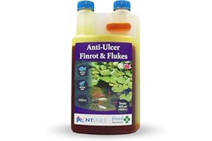 NT Labs Pond Bacterad, Pond Fish Medicine, Anti-Ulcer Fin-Rot & Flukes, Use When Fish Show Symptoms of Fin Rot, Mouth Rot, Red Blotches, Missing Scales or Clamped Fins (1 Litre)