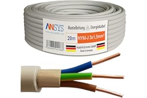 TechMech 20m NYM-J 3x1,5 mm² Mantelleitung Feuchtraumkabel Elektrokabel Kupfer Made in Germany