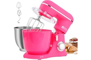 Kitchen in the box Robot Pâtissier, 4.5L+5L 2Bols Robots de Cuisine, 10 Vitesses Batteur Electrique Cuisine, 1300W Pétrin Professionnel avec Fouet, Batteur, Crochet (Rose foncé)