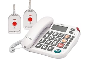 G-TELWARE PRO (Weltneuheit) Silence SOS Technik/SOSParam.einstellb./2023-2024er Modell Haus Notruf Seniorentelefon mit FunkSOS-Sender - 2 Handsender mit Schlaufe, Satingrau, PRO+