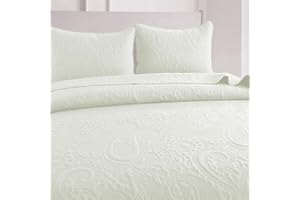 HaraDeco-Colcha Bouti Cama 150, Termosellado Floral Reversible, Cubrecama Fina, Colcha de Verano con 2 Fundas Almohada (Crema Floral, Cama 150)