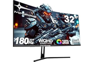 ‎MINIFIRE Minifire Gaming Curved Monitor 32 Zoll 180Hz, 2K WQHD(2560 x 1440), 1500R,1ms(MPRT), AMD FreeSync, sRGB 125%, VESA，2xHDMI 2.0 / 2xDP (180Hz), Augenpflege - MFG32C3Q