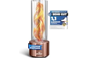 Glanzfeuer Bioethanol Table Fireplace Outdoor & Indoor Including Bioethanol - Extra Long Burning Time with Swirl Flame - Table Fire Decoration - Table Fireplace Fire Column - Garden & Decoration Gift