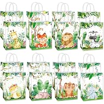Sacchetti Per Feste A Tema Giungla E Animali - 12 Pezzi Con 18 Adesivi Sigillanti, Perfetti Per Caramelle Halloween E Regali Compleanno Bambini, 22x13x8 Cm