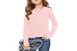 Arshiner Hauts Thermiques Fille Col Rond Manches Longues Hauts Polaire Intérieure T-Shirt Uni Tunique Basique Enfants Slim Fit Maillots De Corps Loisirs Sweat-Shirt Thermique 5-12 Ans