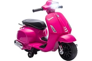 AIYAPLAY Moto Eléctrica para Niños 6V con Licencia Vespa, Moto Eléctrica Infantil con Ruedas Auxiliares de 6,9'', Velocidad de 2,5km/h, Faro y Bocina, para Niños de 2-6 Años, Rosa
