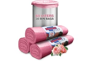 MERVE PACK Bin Bags 60L - Roses Scented Bin Bags (60L Count 30 Bags) Bathroom Bin Liners with Drawstring for Pedal Bin Liners, Ideal for Sanitary Disposable Bags