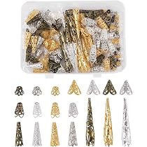 FineInno Filigrane Perlenkappen (100 Stück) – 5 Farben, Tibetische Kegel Für DIY Schmuck